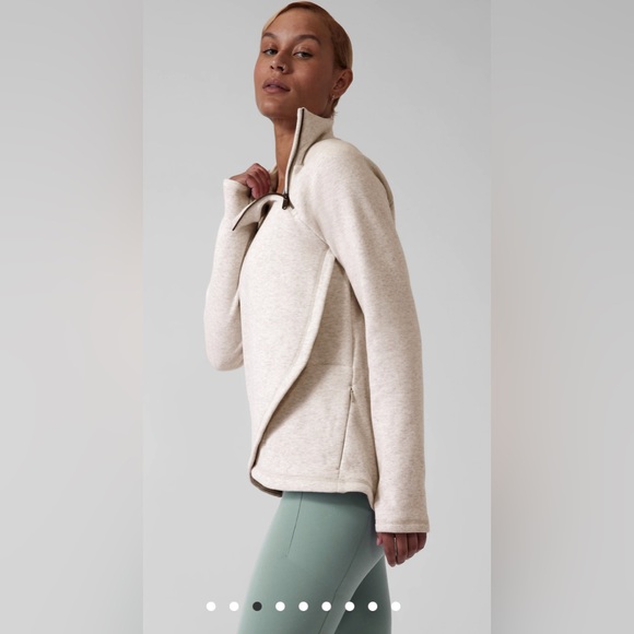 NEW! Athleta Cozy Karma Asym Pullover in “Toasted Brown Heather”looks white/tan. - Picture 3 of 9